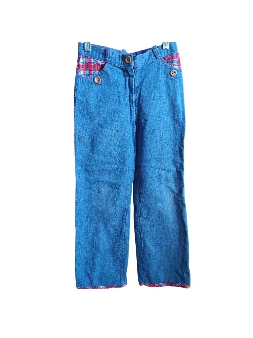 True Vintage Boys 5T Hippy Jeans 1970's Flannel Plaid Accent Indigo Denim 22x22